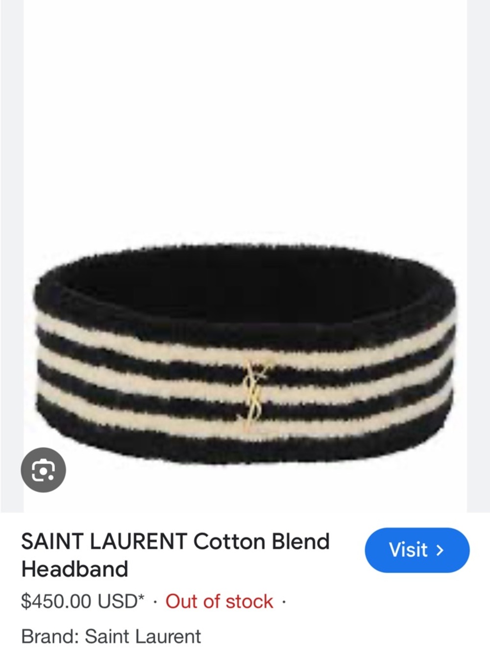 Saint Laurent Black and White Striped  Headband
